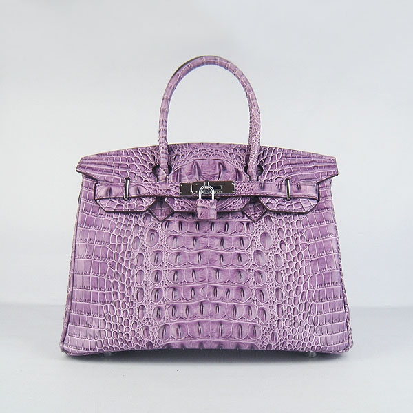 Replica Hermes Birkin 30CM Crocodile Head Veins Bag Purple 6088 On Sale